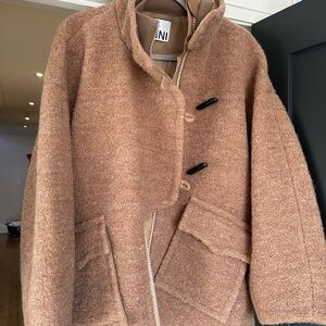 Ganni Tan Jacket with Ribbed Collar